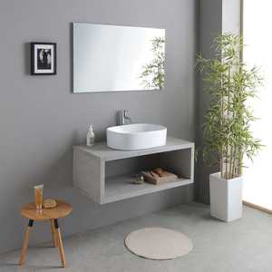 Mobile Bagno Rettangolare Minimalista da Parete in Cemento da 100CM con Lavabo Rotondo Bianco Kos Integrato - Product Image 1