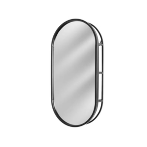 Black <b>Metal</b> <b>Framed</b> Oval Vanity and Bathroom Wall Mirror with Shelves Best Selling Price Bulk Supplies for Wall Mirror Decor - Product Image 1