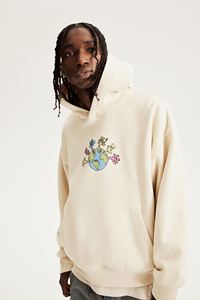 Sweat à capuche imprimé coupe ample et décontractée pour homme doublé en jersey de coton mélangé blanc à manches longues avec poches latérales kangourou - Product Image 5