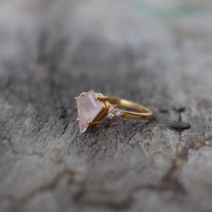 Anillo de Cuarzo Rosa Natural, Anillo de Compromiso de Plata de Ley 925, Anillo de Cuarzo Rosa en Forma de Cometa para Mujer - Product Image 2