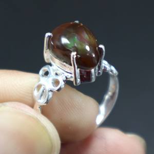 แหวนโมราไฟเม็กซิกันธรรมชาติอัญมณีทรงหลังเบี้ยแบบเรียบ925แหวนเงินสเตอลิงแหวนเงินอาเกตไฟขายส่ง - Product Image 2