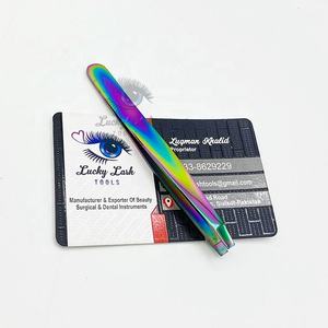 ERT-Rainbow-Pince à sourcils en acier inoxydable avec logo personnalisé, outil de beauté à pointe carrée, volume russe, extension de cils, LUCKY LASH - Product Image 1