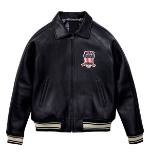 Veste en cuir léger rouge écologique Avirex Bomber en cuir PU pour hommes édition limitée fermeture à glissière de style vintage - Product Image 5