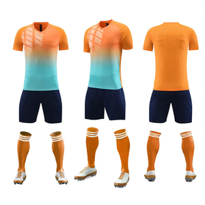 Uniforme de Fútbol Sublimado Personalizado para Hombre, Cuello en V, Manga Corta, Degradado Azul y Amarillo, Ropa Deportiva que Absorbe la Humedad - Product Image 2