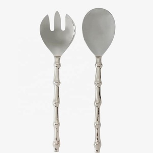 Black with <b>White</b> <b>Circle</b> Design Resin Handle Stainless Steel <b>Mirror</b> Polished silver Salad Serving Set for Wedding - Product Image 5