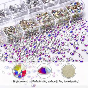 Ensemble de strass pour nail art multi-tailles à 12 compartiments - Strass en verre brillant et bijoux 3D papillon multicolores AB pour ongles - Product Image 5