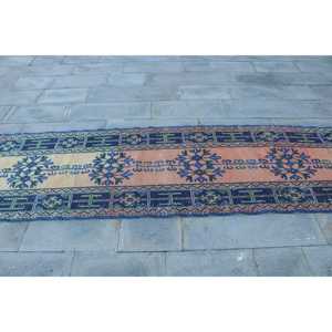Turkish Vintage Rug, 2.8x12.8 ft <b>Runner</b> Rug, Blue <b>Red</b> Persian Rug - Product Image 4