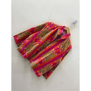 Chaqueta Bomber Acolchada Reversible de Terciopelo con Estampado de Bloques Otoñal, Corte Cuadrado, Fucsia, Tigre de Fuego, Rayas Doradas de Bengala, Cuello Mandarín, de Oveja - Product Image 4