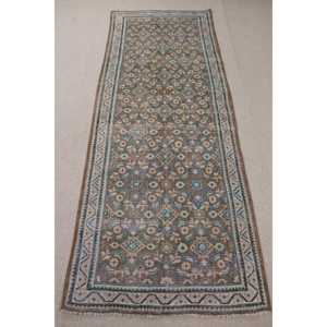 Turkish Rug, 0.3x9.5 ft Runner Rug, <b>Brown</b> Blue <b>Wool</b> Rug - Product Image 1