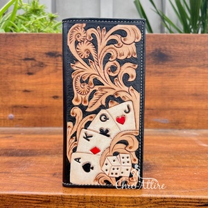 Cartera larga de diseño para hombre, diseño floral de tarjeta elegante con cuero tallado a mano, tarjetero de inspiración occidental - Product Image 1