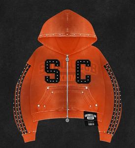 Nouveau survêtement à capuche zippé en strass évasé 2025, survêtement en strass délavé, ensembles de sweat-shirts et de pantalons de survêtement pour hommes - Product Image 2