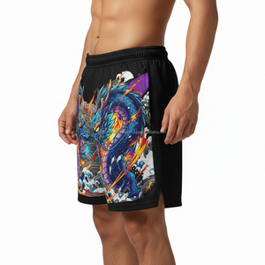 Pantalones Cortos de Malla para Hombre al por Mayor, Transpirables, con Gráfico de Dragón Azul, Estilo Japonés, Hip Hop, para Verano - Product Image 3