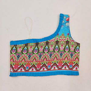 Lehenga Choli pour enfants à imprimé floral bleu entièrement cousu par Shoryam Fashion - Costume ethnique indien élégant à une épaule pour filles, tenue de fête - Product Image 3