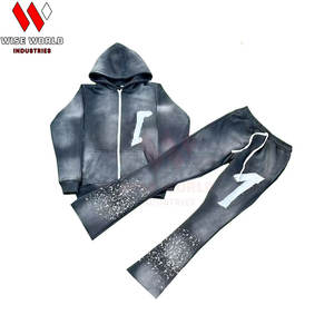 Ensemble de survêtement deux pièces pour homme, hiver, uni, broderie effet vieilli, 120 g/m², fermeture éclair, décontracté, tendance, délavage acide, respirant, léger et chaud - Product Image 3