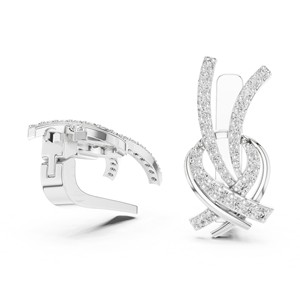 Pendientes colgantes curvos de moissanita redonda con diseño de onda, plata de ley 925, engaste de 66 piedras - Product Image 5