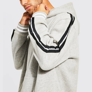 Ensemble jogging à capuche avec bande latérale pour homme, streetwear, deux pièces, tenue décontractée grise, coupe ample, vêtements de détente, survêtement 100% coton - Product Image 4