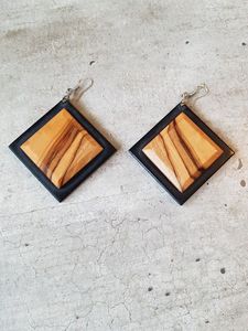 RESIN Hot <b>Gold</b> Foil Black White Resin Heart Shape Earrings Square Round Geometric <b>Wooden</b> Resin Drop Earrings - Product Image 6