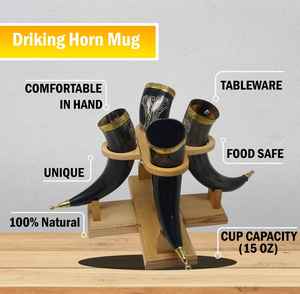 Cuerno para beber vikingo hecho a mano con soporte - Product Image 5