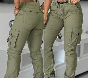 กางเกงขา100% ผ้าคอตตอนหลายกระเป๋าสำหรับผู้หญิงกางเกงขาสั้นทรงสลิมฟิตดีไซน์ทันสมัย - Product Image 3