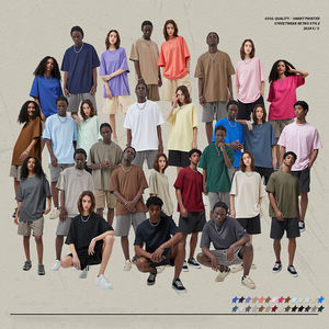 Venta al por mayor Unisex Verano Casual Camiseta Tendencia O-cuello Forma suelta Manga corta Largo Regular Color sólido 100% Algodón Hombres - Product Image 5