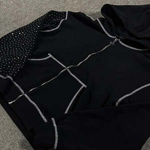 Wholesale Heavyweight Pullover <b>Hoodie</b> OEM Custom Contract <b>Stitch</b> Rhinestone Embroidery Distressed 100% Cotton Autumn Beaded - Product Image 6