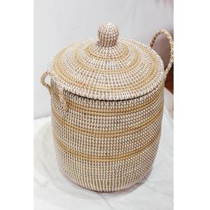 <b>Seagrass</b> <b>Basket</b> <b>with</b> <b>Lid</b> Laundry Hamper <b>Basket</b> Handwoven Straws Home Organizer Straw Storage Box - Product Image 1