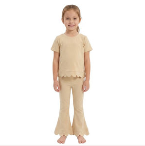 Ensemble pyjama décontracté 2 pièces pour filles en Spandex/Polyester, sans manches, écologique, couleur unie, pantalon confortable, bas évasé - Product Image 5