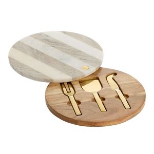 HOLDIG Stainless Steel Besafe Decorative Marble and Acacia <b>Wood</b> Cutting Board Marble Cheese Serving Board with Handle - Product Image 4