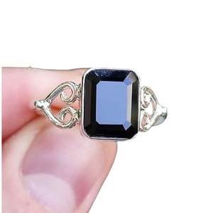 Navya Craft Handmade 925 Sterling Silver Women's Boho <b>Statement</b> <b>Ring</b> December Birth Gemstone Black Onyx Inlay Gift Jewelry - Product Image 1