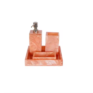 Conjunto de baño de resina de lujo, organizador de tocador de diseñador, jabonera, soporte para cepillo de dientes, bandeja para vaso, decoración moderna elegante hecha a mano - Product Image 3