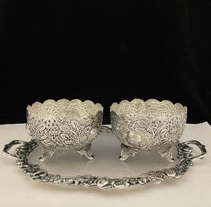 Plateau de forme ovale plaqué argent fabriqué à la main avec bols Vintage pour la décoration de la maison bols cadeaux de mariage - Product Image 1