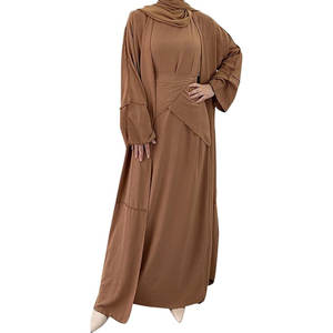 Womens Muslim Abaya Dress Islamic Prayer Outfit Inner Dress Open Front <b>Maxi</b> <b>Cardigan</b> Matching Hijab Modest Flowy Long Robe - Product Image 1