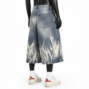 Custom Distressed Embroidery <b>Men</b> <b>Men</b>’s Washed Denim Jorts Baggy <b>Shorts</b> Loose Fit <b>Knee</b> <b>Length</b> Streetwear Bleach Jean <b>Shorts</b> - Product Image 5