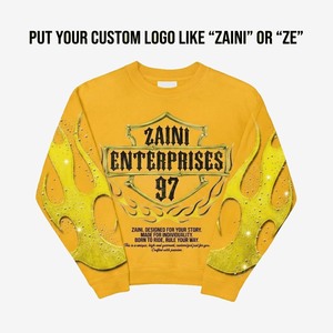 Sweat-shirt pour homme en molleton 100% coton, logo personnalisé, impression à l'écran, transfert thermique DTF, strass, col rond jaune, respirant - Product Image 1