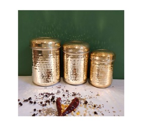 Recipiente de cocina de latón martillado elegante, caja de Metal pulido dorado para almacenamiento de especias de té y café - Product Image 3