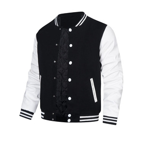 Chaqueta con logotipo de diseño personalizado para hombre, chaqueta de béisbol bordada con mangas de cuero y lana de alta calidad, ropa de calle de talla grande - Product Image 4
