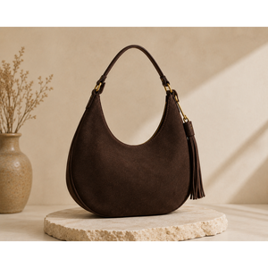 Bolso Hobo de Cuero Genuino para Mujer - Bolso de Hombro Moderno de Gamuza Marrón, OEM ODM con Logotipo Personalizado - Product Image 2