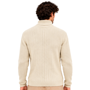 Suéter de cuello alto de punto acanalado blanco marfil para hombre, manga larga, cálido, de invierno, casual, ajustado, de moda - Product Image 3