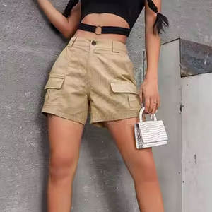 Pantalones Cortos Cargo de Cintura Alta Transpirables y a la Moda para Mujer, con Cintura Elástica y Bolsillos Laterales para un Look Moderno al Aire Libre - Product Image 6