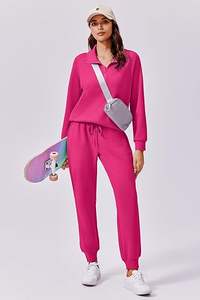 Ensemble de survêtement décontracté pour femme, confortable et longue durée, en molleton de coton doux, imprimé délavé à l'acide, respirant et à séchage rapide, coupe classique - Product Image 4