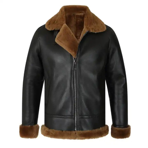 แจ็กเก็ตผ้าใบหนังขนแกะแท้สำหรับผู้ชายคอตั้งมีซิปเสื้อผ้าสไตล์สตรีทปรับแต่งได้ตามต้องการสำหรับฤดูหนาว - Product Image 1