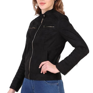 Vestes en daim en cuir véritable pour femmes Zipper Up Full Sleeve Manteaux pour femmes Col rond Vestes en cuir suédé - Product Image 4