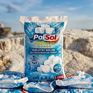 Sel adoucisseur d'eau de qualité industrielle PolSol 25 kg |   Comprimés de NaCl blancs purs à 99,9 % (prix de gros) - Product Image 1