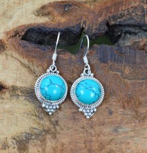 Pendientes de piedras preciosas turquesas de Plata de Ley 925 de tendencia, joyería hecha a mano, pendientes de estilo bohemio de plata, joyería para regalo de mujer - Product Image 2