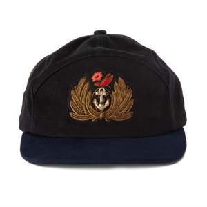 Garras N Roses Negro Azul marino Gorra de recuerdo de 7 paneles Ancla bordada a mano Parche de lingote de oro deslustrado Ajuste ajustable - Product Image 1