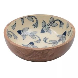 Bol de service en bois d'acacia imprimé en émail sur la face intérieure Ensemble de cuillères Bol de service en bois spécifique pour occasions Bol en bois Ensemble de cuillères de service - Product Image 5