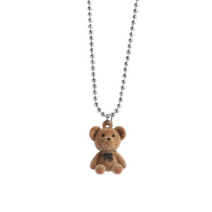 Plush <b>Bear</b> Pendant Necklace with Silver Ball Chain for Girls Soft Aesthetic Daily Outfits - Product Image 2
