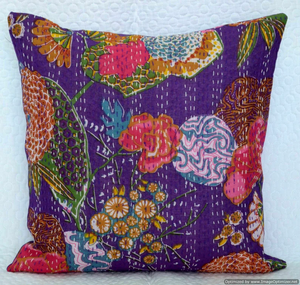 Indian Velvet Hand Stitching <b>Sofa</b> <b>Pillow</b> Covers Handmade Kantha Quilts Bohemian Back Cushion Cover Block Printed <b>Pillow</b> Cover - Product Image 3