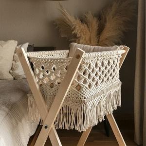 Lit bébé en macramé et bois fait à la main doux et confortable lit de bébé pliant pour nouveau-né tricoté à la main lit de poupée bébé pour la décoration de chambre d'enfants - Product Image 3