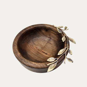 Bol en bois élégant fait à la main Vaisselle polie moderne avec feuille d'or en laiton Bol à salade de dîner de mariage bon marché pour servir - Product Image 1